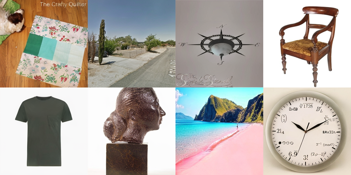 Final generated grid from the 512 example overfit run, showing coherent images from the tiny subset.